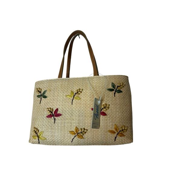 Fossil Natural Straw Embroidered Wildflower Purse Handbag New y2k crossbody - Picture 1 of 5